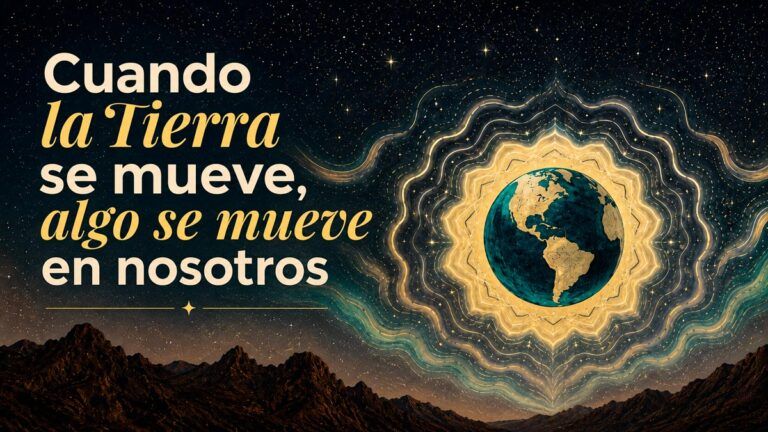 Tierra rodeada de ondas de luz como símbolo de frecuencia, resonancia y movimiento